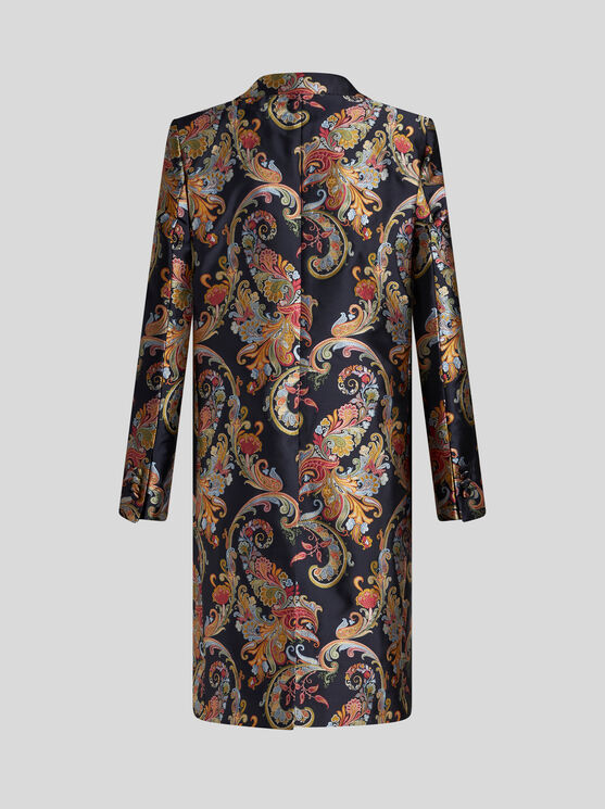 Shop Etro Paisley Jacquard Coat In Navy Blue