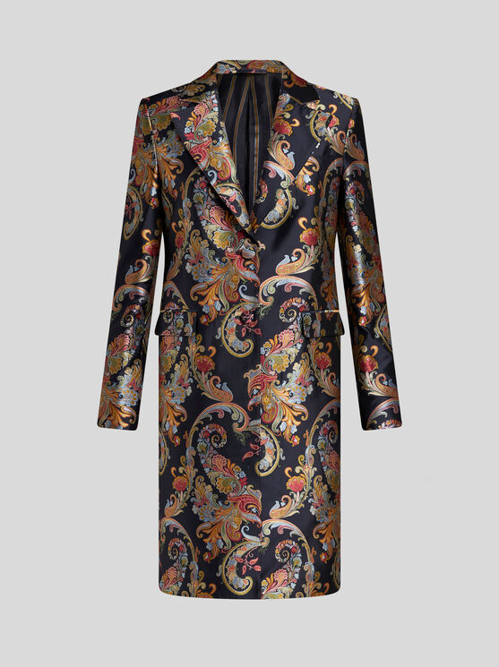 Shop Etro Paisley Jacquard Coat In Navy Blue