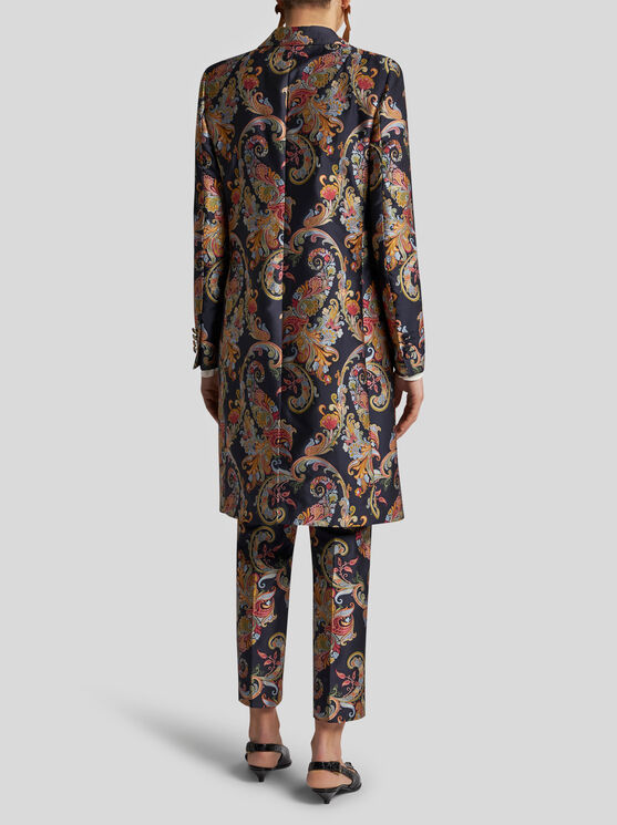 Shop Etro Paisley Jacquard Coat In Navy Blue