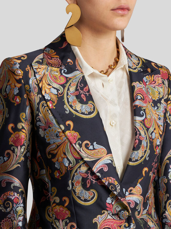 Shop Etro Paisley Jacquard Coat In Navy Blue