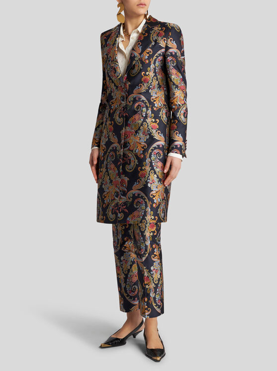 Shop Etro Paisley Jacquard Coat In Navy Blue