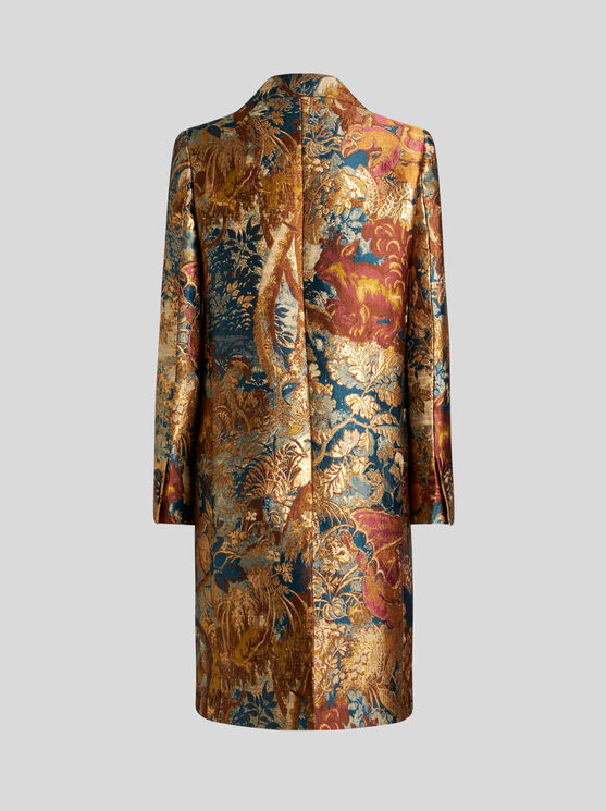 Shop Etro Jacquard Coat In Multicolour