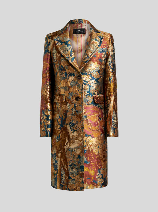 Shop Etro Jacquard Coat In Multicolour