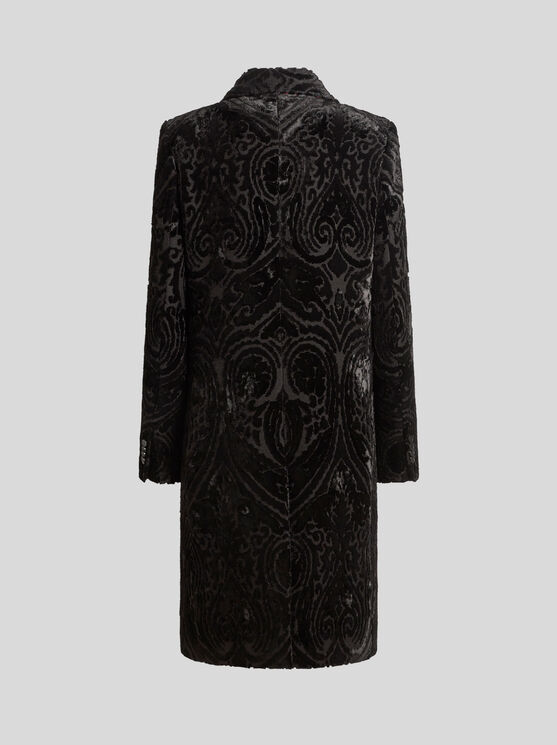 Shop Etro Velvet Jacquard Coat In Black