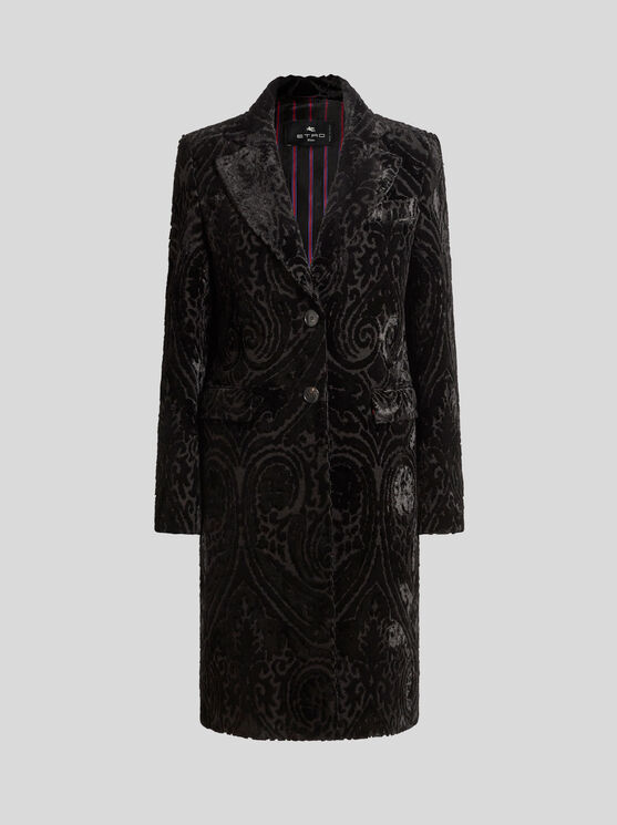 Shop Etro Velvet Jacquard Coat In Black