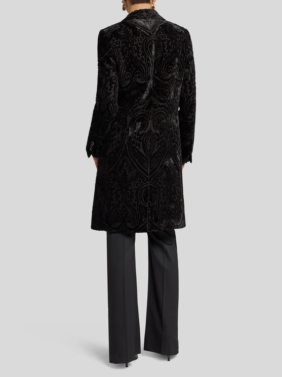 Shop Etro Velvet Jacquard Coat In Black