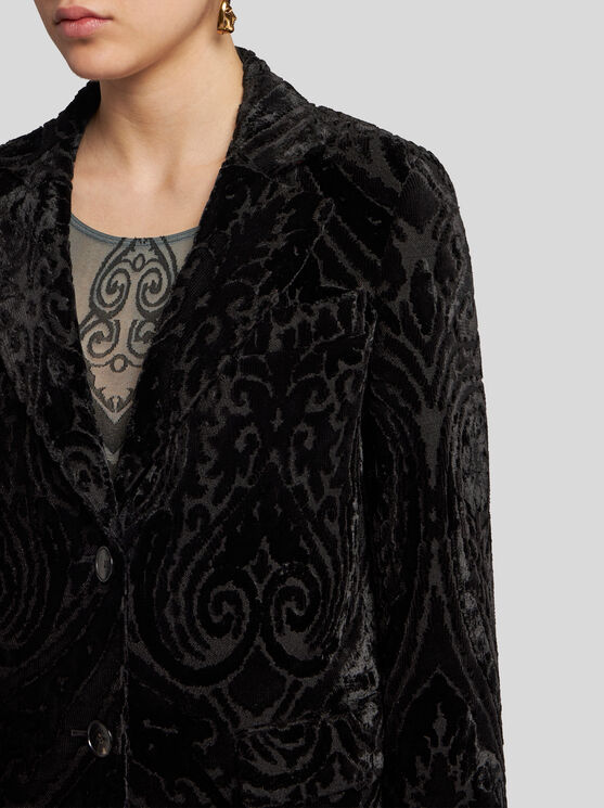 Shop Etro Velvet Jacquard Coat In Black