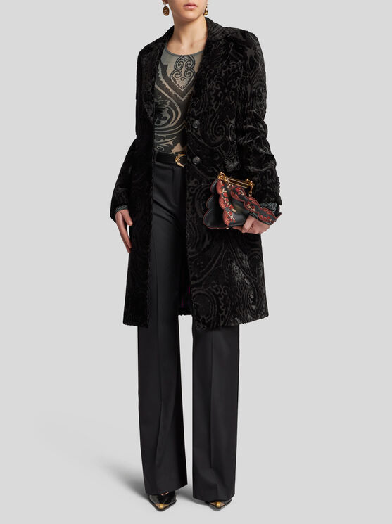 Shop Etro Velvet Jacquard Coat In Black