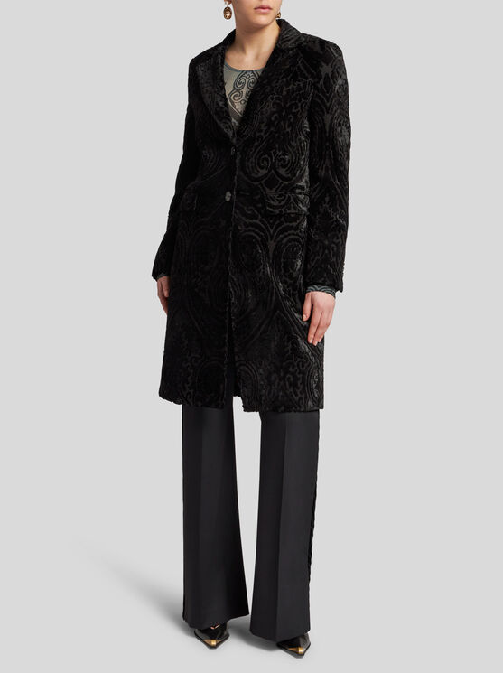 Shop Etro Velvet Jacquard Coat In Black