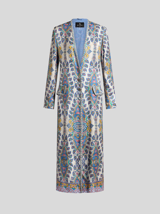 Etro Paisley Print Duster Coat In Weiss