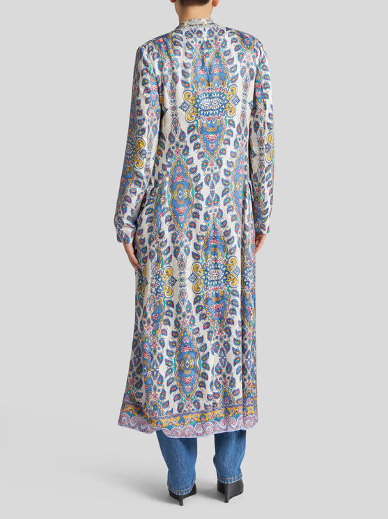 Etro Paisley Print Duster Coat In Weiss