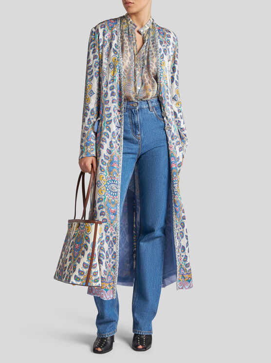 Etro Paisley Print Duster Coat In Weiss