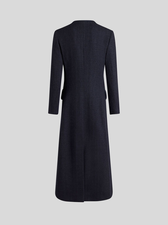 Shop Etro Duster Coat With Pegaso Buttons In Navy Blue