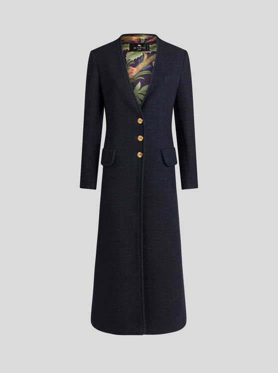 Shop Etro Duster Coat With Pegaso Buttons In Navy Blue