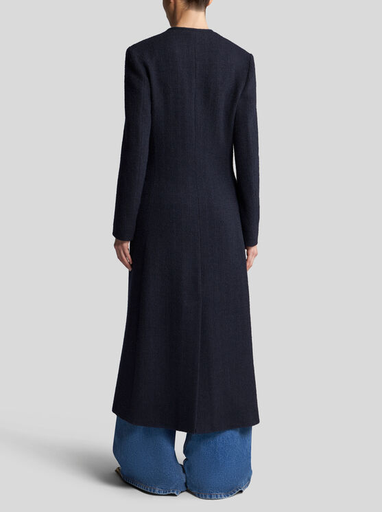 Shop Etro Duster Coat With Pegaso Buttons In Navy Blue