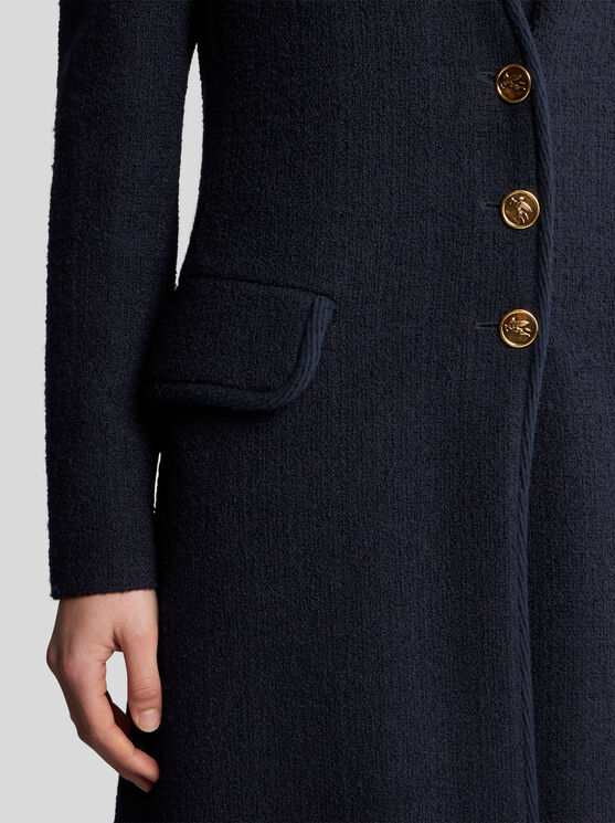 Shop Etro Duster Coat With Pegaso Buttons In Navy Blue