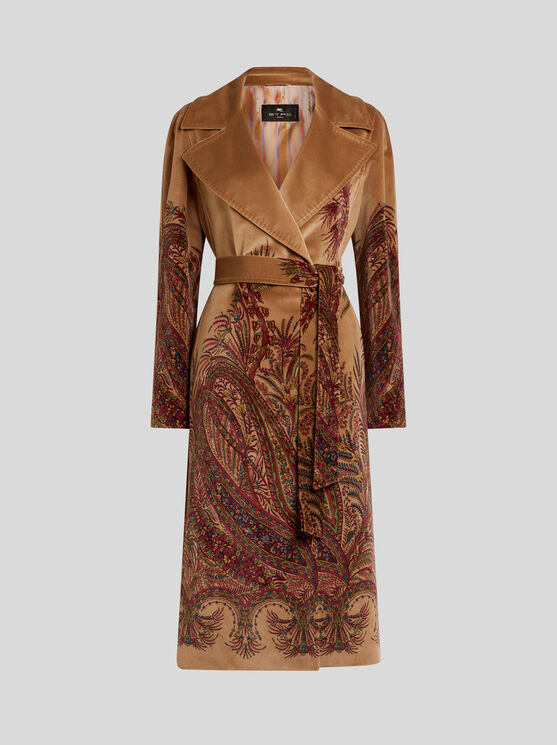 Etro Paisley-print Velvet Coat In Brown