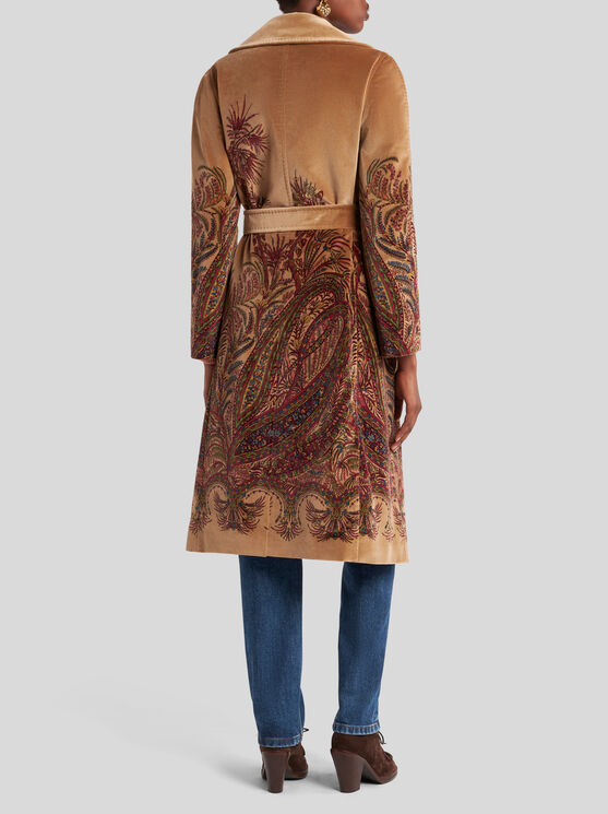 Etro Paisley-print Velvet Coat In Brown