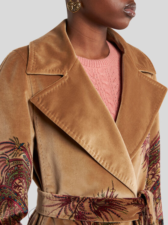 Etro Paisley-print Velvet Coat In Brown