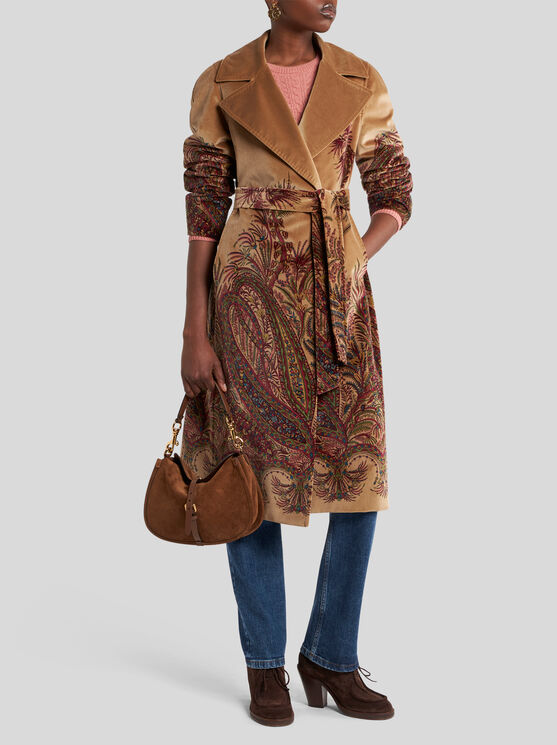 Etro Paisley-print Velvet Coat In Brown