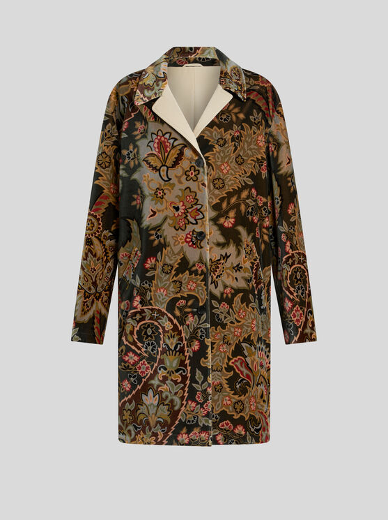 Shop Etro Floral Paisley Velvet Coat In Dark Green