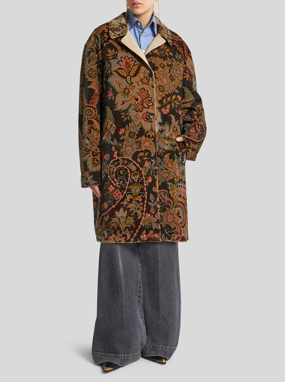 Shop Etro Floral Paisley Velvet Coat In Dark Green