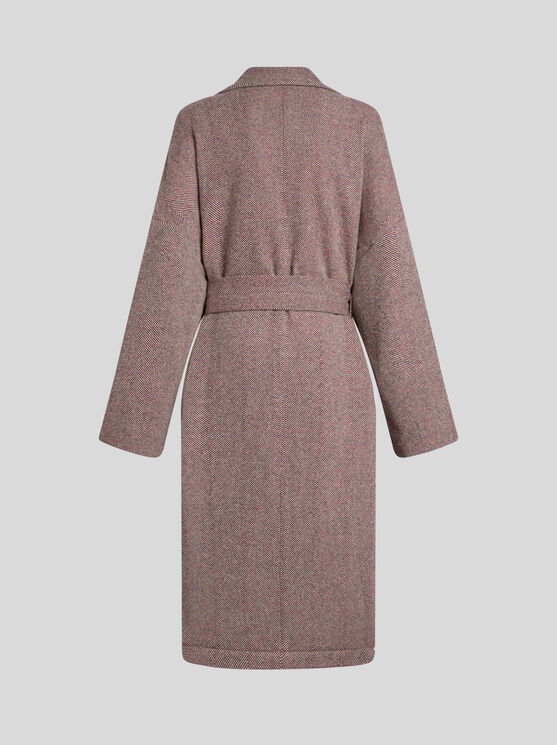 Shop Etro Wool Coat With Belt In Pink