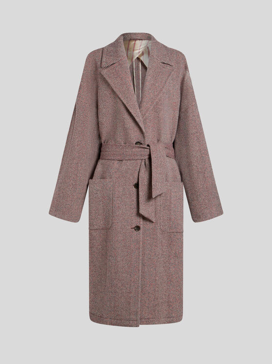 Shop Etro Wool Coat With Belt In Pink