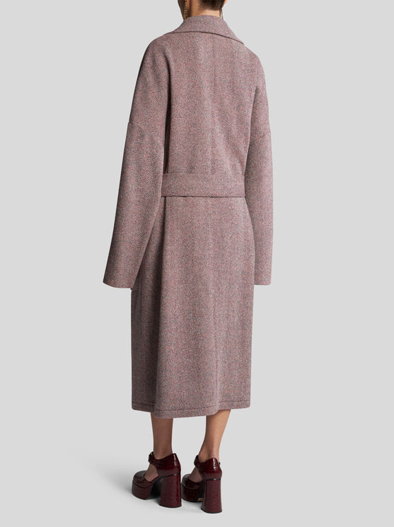 Shop Etro Wool Coat With Belt In Pink