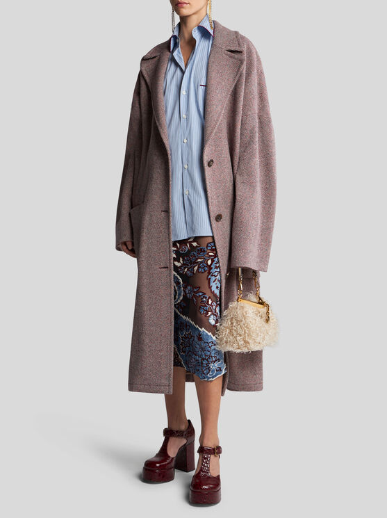 Shop Etro Wool Coat With Belt In Pink