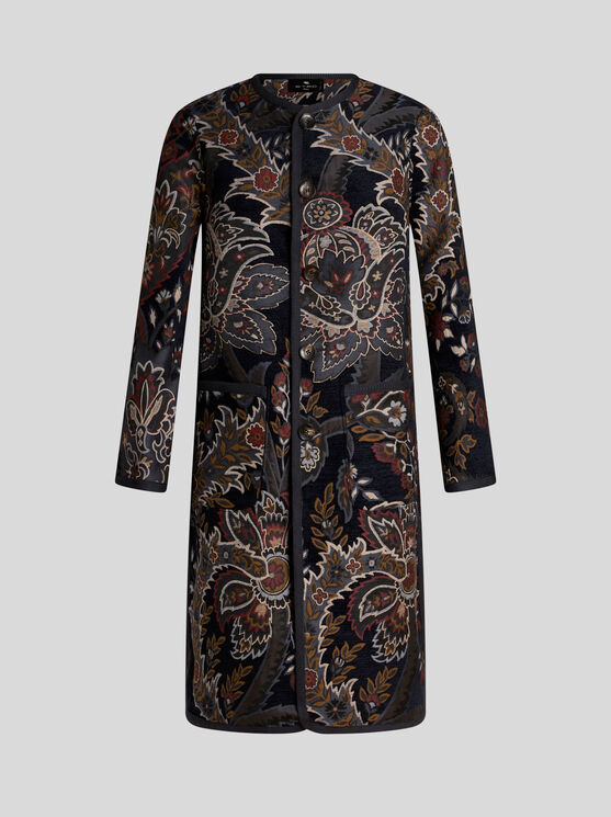 Shop Etro Reversible Chenille Jacquard Coat In Navy Blue