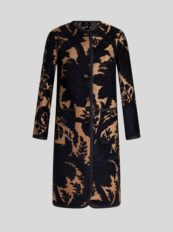 Shop Etro Reversible Chenille Jacquard Coat In Navy Blue