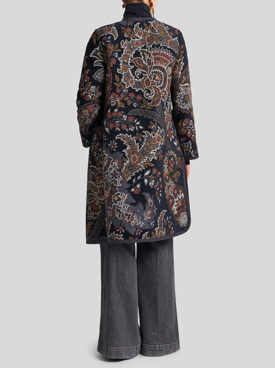 Shop Etro Reversible Chenille Jacquard Coat In Navy Blue