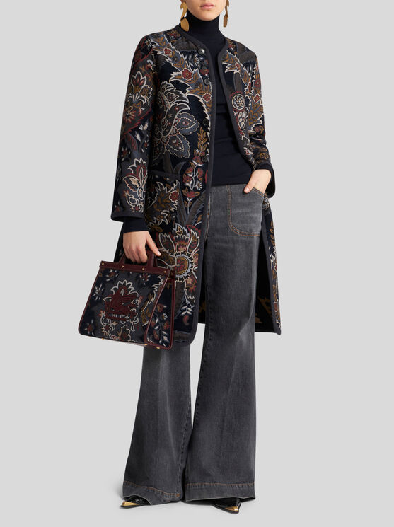 Shop Etro Reversible Chenille Jacquard Coat In Navy Blue