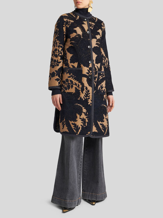 Shop Etro Reversible Chenille Jacquard Coat In Navy Blue