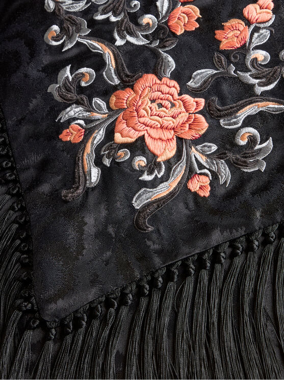 Shop Etro Jacquard-mantel Mit Stickerei Und Fransen In Schwarz