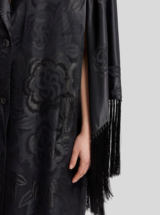 Shop Etro Jacquard-mantel Mit Stickerei Und Fransen In Schwarz