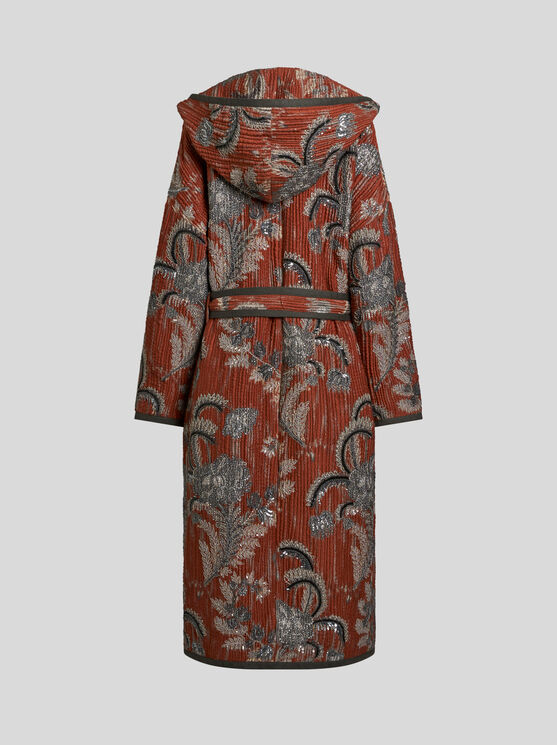 Shop Etro Quilted Jacquard Coat With Embroidery In Multicolor