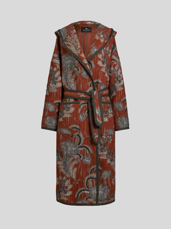 Shop Etro Quilted Jacquard Coat With Embroidery In Multicolor