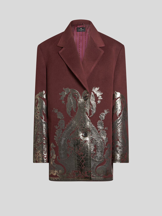 Shop Etro Metallic-print Coat In Bordeaux