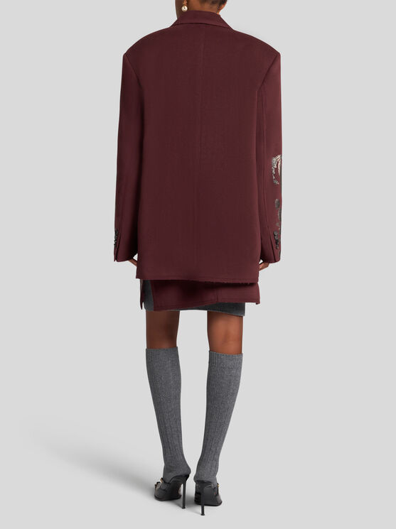 Shop Etro Metallic-print Coat In Bordeaux