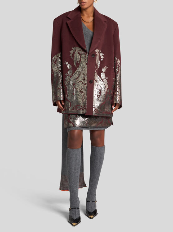 Shop Etro Metallic-print Coat In Bordeaux