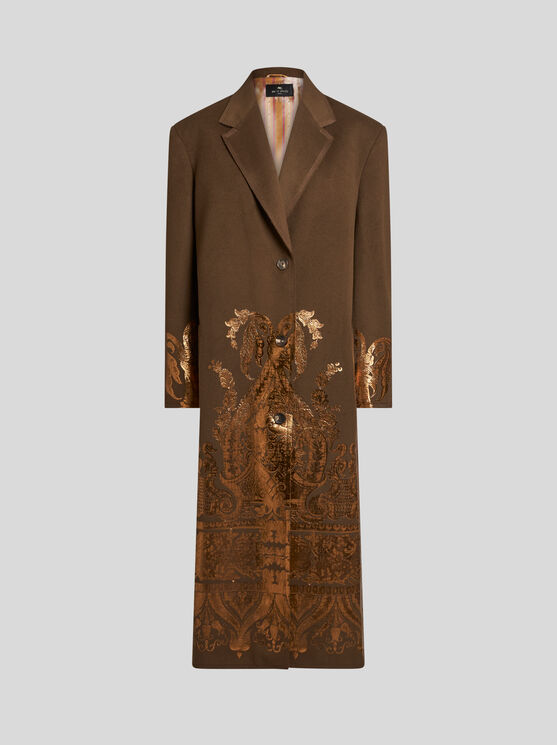 Shop Etro Metallic-print Coat In Dunkelbraun