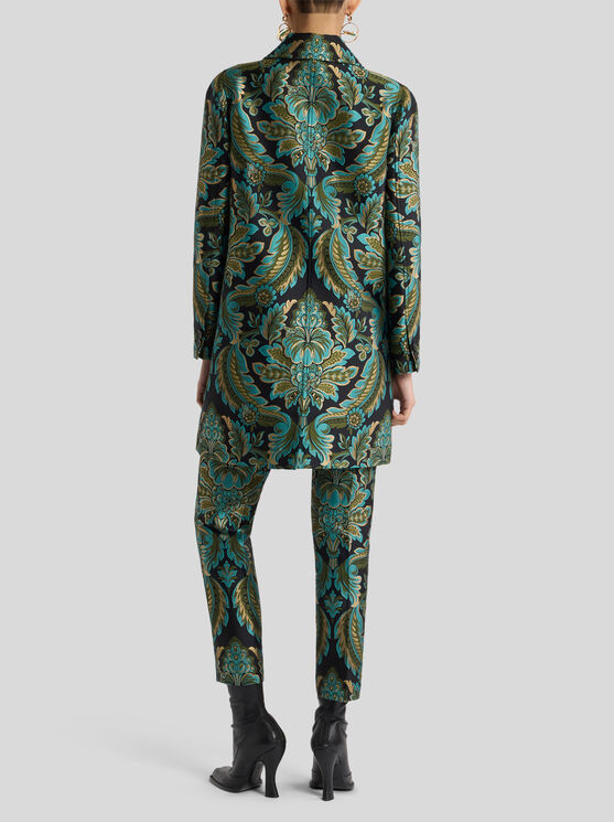 Etro Floral Jacquard Single-breasted Top Coat In Green