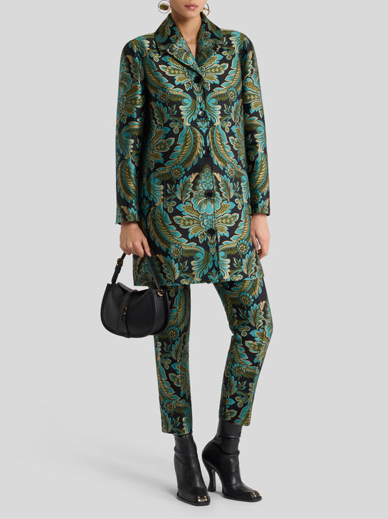 Etro Floral Jacquard Single-breasted Top Coat In Green