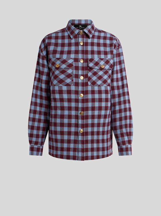 Shop Etro Padded Check Jacquard Overshirt In Light Blue