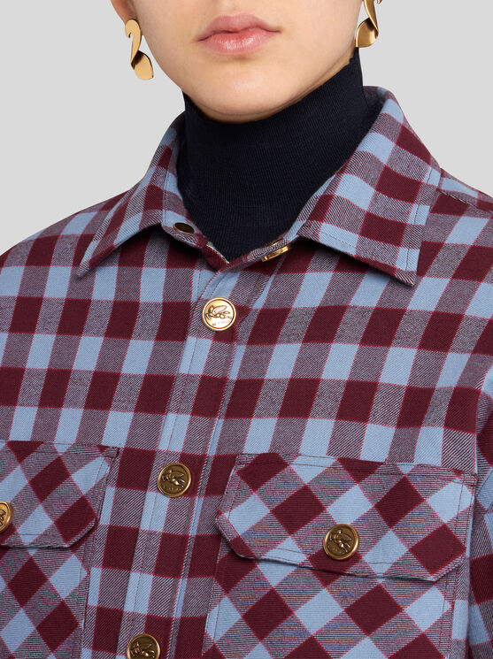 Shop Etro Padded Check Jacquard Overshirt In Light Blue