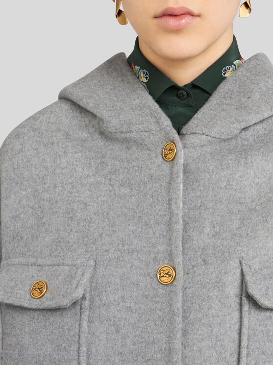 Shop Etro Double-layered Wool And Cashmere Fabric Jacket In Grey