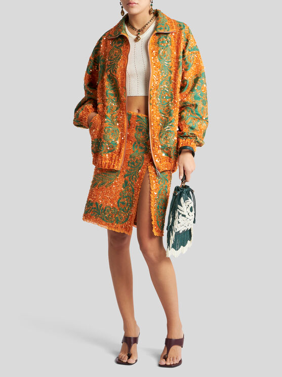 Etro Bomberjacke Mit Pailletten Bestickt Allover In Orange