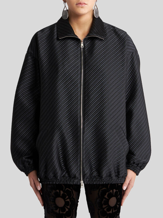 Etro Diagonal Jacquard Bomber Jacket In Black
